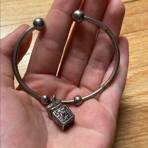 Vintage Silver Bracelet with Cube Charm
